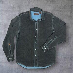 Tori Richard Linen Silk Blend Button Up Shirt Washed Black Vintage Fade Mens M